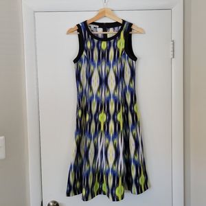 Maggy London blue and yellow sleeveless A-line dress size 4